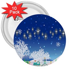 Snowflakes Snowy Landscape Reindeer 3  Buttons (10 Pack)  by Wegoenart