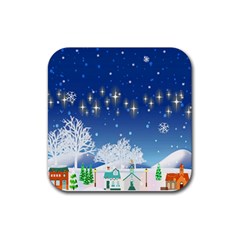 Snowflakes Snowy Landscape Reindeer Rubber Coaster (square)  by Wegoenart