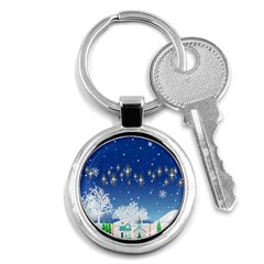 Snowflakes Snowy Landscape Reindeer Key Chains (round)  by Wegoenart