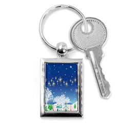 Snowflakes Snowy Landscape Reindeer Key Chains (rectangle)  by Wegoenart