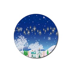 Snowflakes Snowy Landscape Reindeer Rubber Round Coaster (4 Pack)  by Wegoenart