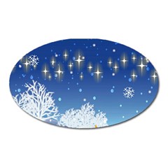 Snowflakes Snowy Landscape Reindeer Oval Magnet by Wegoenart