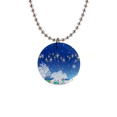 Snowflakes Snowy Landscape Reindeer 1  Button Necklace by Wegoenart