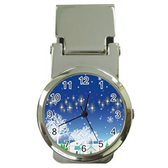 Snowflakes Snowy Landscape Reindeer Money Clip Watches by Wegoenart