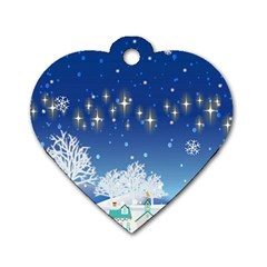 Snowflakes Snowy Landscape Reindeer Dog Tag Heart (one Side) by Wegoenart