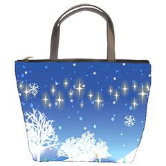 Snowflakes Snowy Landscape Reindeer Bucket Bag by Wegoenart