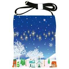 Snowflakes Snowy Landscape Reindeer Shoulder Sling Bag by Wegoenart