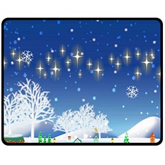 Snowflakes Snowy Landscape Reindeer Fleece Blanket (medium)  by Wegoenart