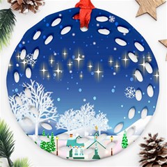 Snowflakes Snowy Landscape Reindeer Ornament (round Filigree) by Wegoenart