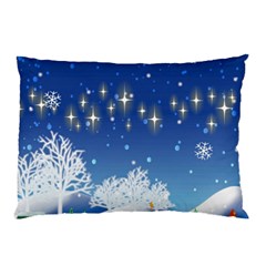 Snowflakes Snowy Landscape Reindeer Pillow Case (two Sides) by Wegoenart