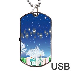 Snowflakes Snowy Landscape Reindeer Dog Tag Usb Flash (one Side) by Wegoenart