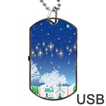 Snowflakes Snowy Landscape Reindeer Dog Tag USB Flash (One Side) Front