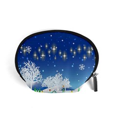 Snowflakes Snowy Landscape Reindeer Accessory Pouch (small) by Wegoenart