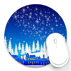 Snowflakes Snowy Landscape Reindeer Round Mousepads by Wegoenart