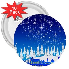 Snowflakes Snowy Landscape Reindeer 3  Buttons (10 Pack)  by Wegoenart