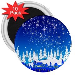 Snowflakes Snowy Landscape Reindeer 3  Magnets (10 Pack)  by Wegoenart