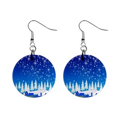 Snowflakes Snowy Landscape Reindeer Mini Button Earrings by Wegoenart