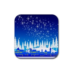 Snowflakes Snowy Landscape Reindeer Rubber Coaster (square)  by Wegoenart