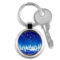 Snowflakes Snowy Landscape Reindeer Key Chains (round)  by Wegoenart