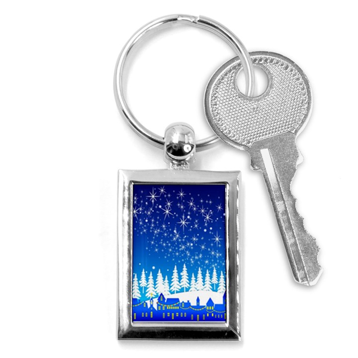 Snowflakes Snowy Landscape Reindeer Key Chains (Rectangle) 