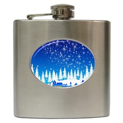 Snowflakes Snowy Landscape Reindeer Hip Flask (6 Oz) by Wegoenart