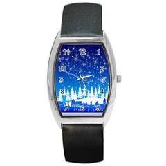 Snowflakes Snowy Landscape Reindeer Barrel Style Metal Watch by Wegoenart