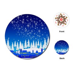 Snowflakes Snowy Landscape Reindeer Playing Cards (round) by Wegoenart