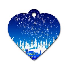 Snowflakes Snowy Landscape Reindeer Dog Tag Heart (two Sides) by Wegoenart