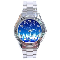 Snowflakes Snowy Landscape Reindeer Stainless Steel Analogue Watch by Wegoenart