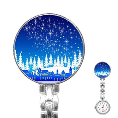 Snowflakes Snowy Landscape Reindeer Stainless Steel Nurses Watch by Wegoenart