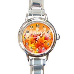 Autumn Background Maple Leaves Bokeh Round Italian Charm Watch by Wegoenart