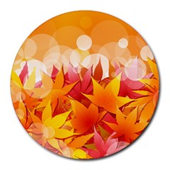 Autumn Background Maple Leaves Bokeh Round Mousepads by Wegoenart