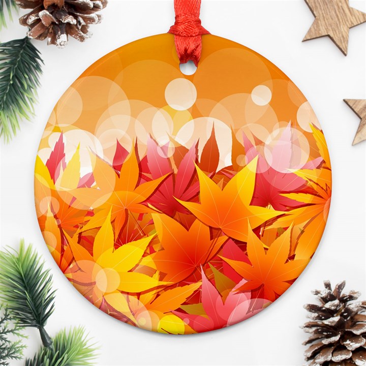 Autumn Background Maple Leaves Bokeh Ornament (Round)