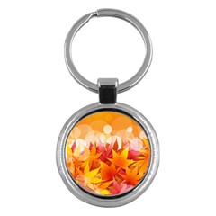 Autumn Background Maple Leaves Bokeh Key Chains (round)  by Wegoenart