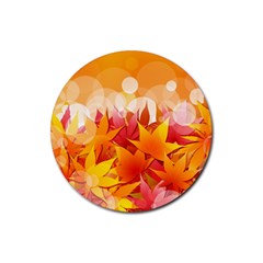 Autumn Background Maple Leaves Bokeh Rubber Coaster (round)  by Wegoenart