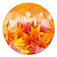 Autumn Background Maple Leaves Bokeh Magnet 5  (round) by Wegoenart