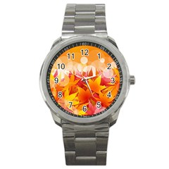 Autumn Background Maple Leaves Bokeh Sport Metal Watch by Wegoenart