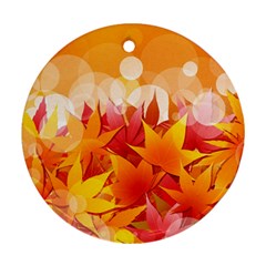 Autumn Background Maple Leaves Bokeh Round Ornament (two Sides) by Wegoenart