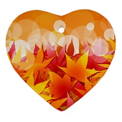 Autumn Background Maple Leaves Bokeh Heart Ornament (two Sides) by Wegoenart