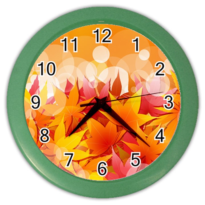 Autumn Background Maple Leaves Bokeh Color Wall Clock