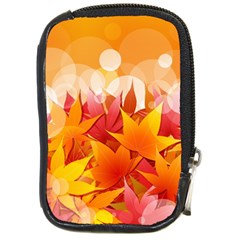 Autumn Background Maple Leaves Bokeh Compact Camera Leather Case by Wegoenart