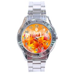 Autumn Background Maple Leaves Bokeh Stainless Steel Analogue Watch by Wegoenart