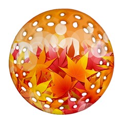 Autumn Background Maple Leaves Bokeh Ornament (round Filigree) by Wegoenart