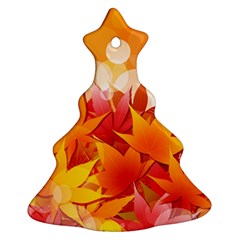 Autumn Background Maple Leaves Bokeh Ornament (christmas Tree)  by Wegoenart