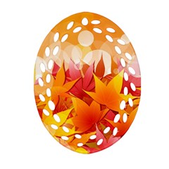 Autumn Background Maple Leaves Bokeh Oval Filigree Ornament (two Sides) by Wegoenart