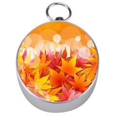 Autumn Background Maple Leaves Bokeh Silver Compasses