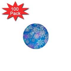 Snowflake Background Blue Purple 1  Mini Buttons (100 Pack)  by Wegoenart