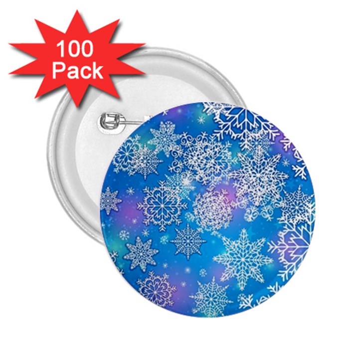 Snowflake Background Blue Purple 2.25  Buttons (100 pack) 