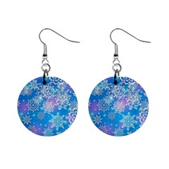 Snowflake Background Blue Purple Mini Button Earrings by Wegoenart