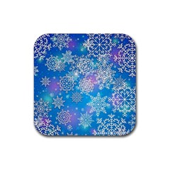 Snowflake Background Blue Purple Rubber Coaster (square)  by Wegoenart